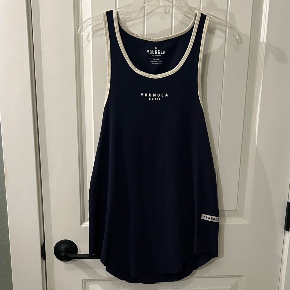XXL YoungLA Navy Tank with Cream Trim Accents